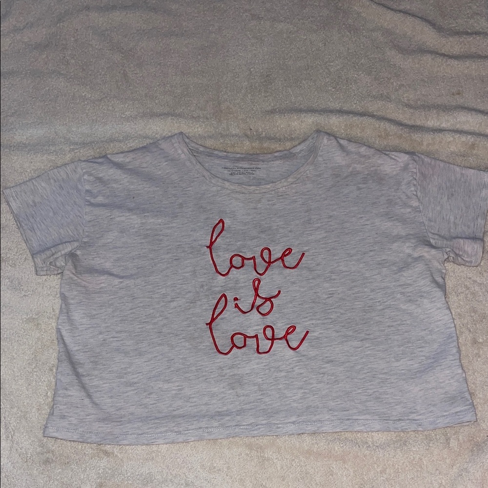 French Connection Light Gray Kids Tee with Red Embroidery